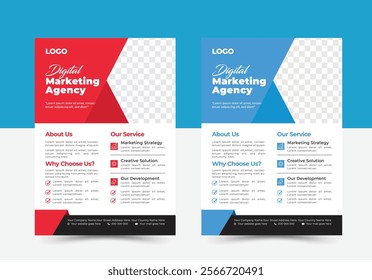 Clean corporate flyer design template set, business flyer layout editable vector. New digital marketing agency flyer set.
