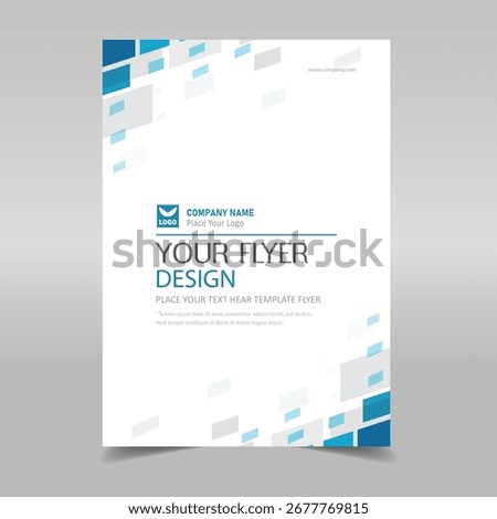 Clean corporate flyer template with modern geometric square design in blue and gray tones. Professional business layout ideal for company branding, marketing, events, and promotional materials.