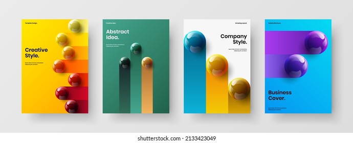 Clean corporate identity A4 design vector concept set. Simple realistic spheres company cover layout collection.