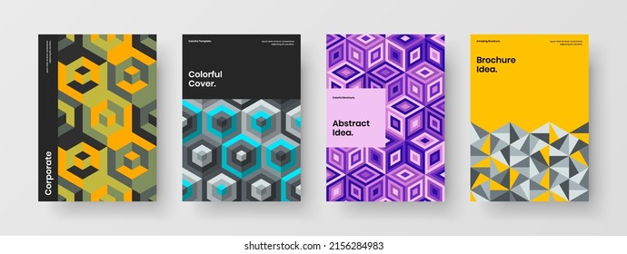 Reinigen Sie die Corporate Identity A4 Design Vektorgrafik-Vorlagensammlung. Beeindruckende Mosaik-Mustermagazin-Titelgestaltung.