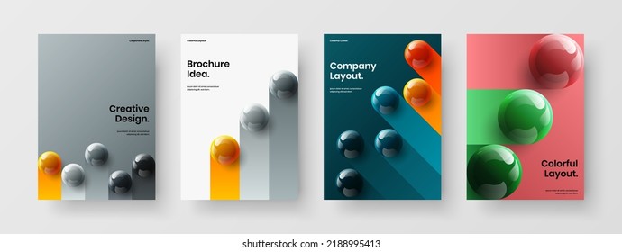 Limpiar la colección de plantillas de diseño de vectores A4 de identidad corporativa. Conjunto de concepto original de portada de bolas realistas.