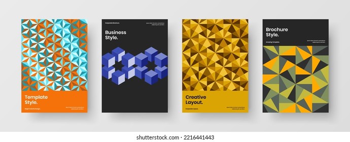 Clean corporate identity A4 vector design layout composition. Vivid geometric tiles book cover concept set.