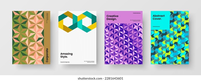 Clean corporate identity A4 vector design template set. Fresh mosaic tiles placard illustration collection.