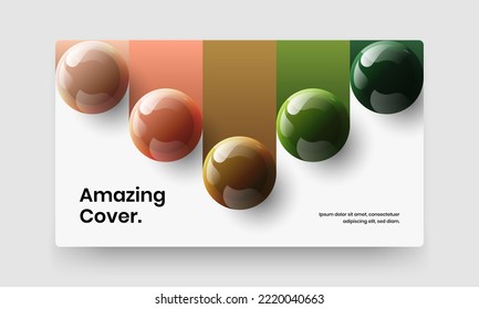 Clean corporate identity design vector layout. Vivid 3D spheres annual report illustration.