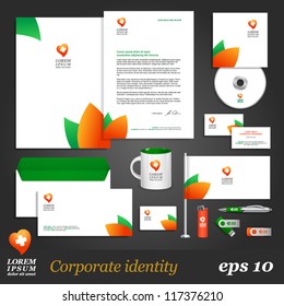 Clean corporate identity template with leaf elements. Vector company style for brandbook and guideline. EPS 10