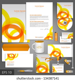 Clean corporate identity template with orange and yellow round elements. Vector company style for brandbook and guideline. EPS 10