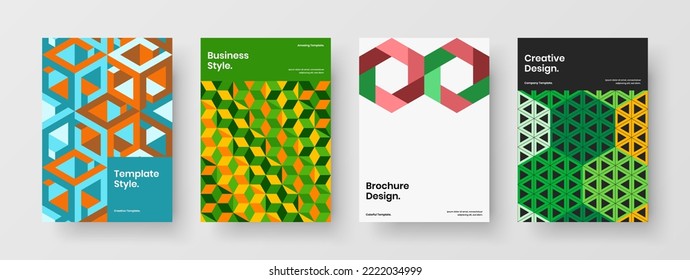 Clean corporate identity vector design template collection. Unique geometric pattern presentation layout composition.