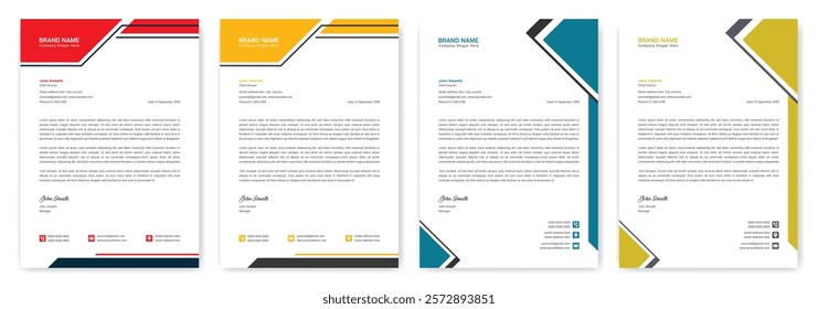 Clean corporate letterhead red blue yellow bundle. Company, agency, business letterhead template design. New letterhead design for corporate print. Professional elegant letterhead for branding success