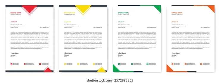 Clean corporate letterhead red blue yellow bundle. Company, agency, business letterhead template design. New letterhead design for corporate print. Professional elegant letterhead for branding success