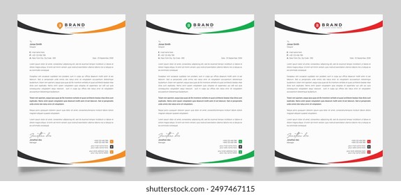 Clean corporate letterhead template design, Modern letterheads design template, Professional company letterheads template for business and project.