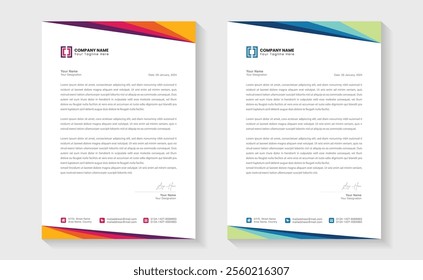 Clean corporate letterhead template design, Modern letterheads design template. Modern Creative and Clean business style letterhead bundle of your corporate project. Ready to print, A4 Size. Editable