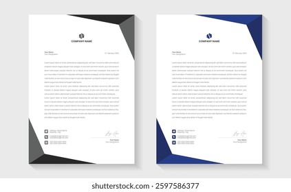 Clean corporate letterhead template design, Modern letterheads design template. Set to print. modern business unique business letterhead. Fully editable.