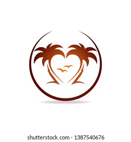 Clean creative beach logo design with birds and palms. Vector image.