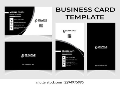 Plantilla de tarjeta de visita limpia y creativa con retrato y orientación horizontal. Distribución horizontal y vertical de la tarjeta de visita moderna.
