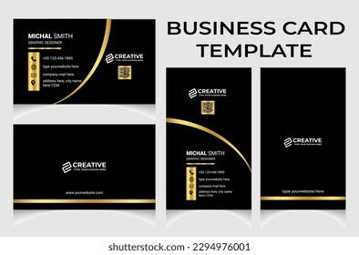 Clean and creative business card template with portrait and landscape orientation. Modern business card horizontal and vertical layout.