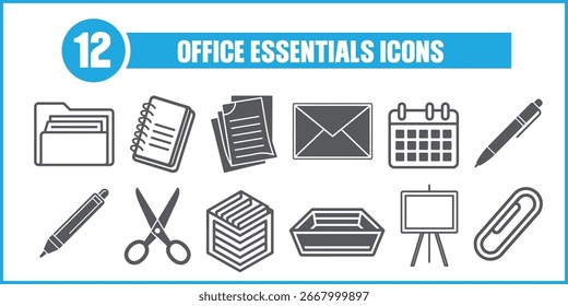 Saubere und kreative Office Essentials-Symbole