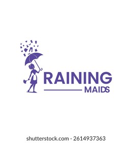 Clean and creative Raining Maids Logo symbolizing freshness, reliability, and spotless service—perfect for cleaning companies, maid services, or home and office cleaning brands.