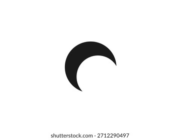 A clean and crisp graphic illustration featuring a black crescent moon shape isolated against a plain white background, symbolizing night, celestial bodies, or new beginnings.