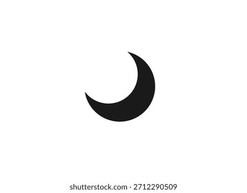 Una ilustración gráfica limpia y nítida con una forma de luna creciente negra aislada sobre un fondo blanco liso, que simboliza la noche, los cuerpos celestes o los nuevos comienzos.