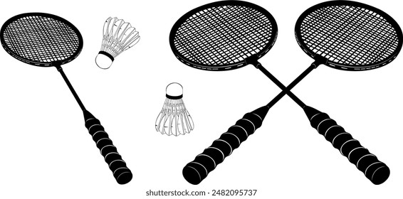 Clean and Crisp Quality Badminton Racket Racquets and Shuttlecock Vector Graphics EPS, Illustration