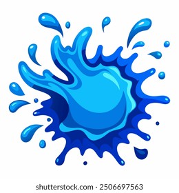 A clean and crisp vector illustration of a blue water splash, isolated on a white background. The splash features smooth, flowing curves and droplets, capturing the fluidity and motion of water 