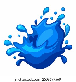 A clean and crisp vector illustration of a blue water splash, isolated on a white background. The splash features smooth, flowing curves and droplets, capturing the fluidity and motion of water 