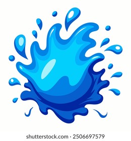 A clean and crisp vector illustration of a blue water splash, isolated on a white background. The splash features smooth, flowing curves and droplets, capturing the fluidity and motion of water 