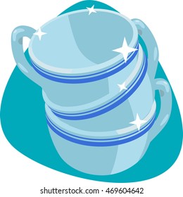 Clean cup. Shiny coffee cups. Isolated. On blue background.