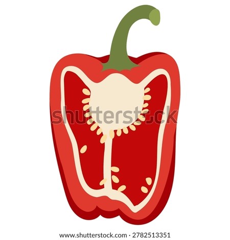 Clean Cut Sweet Red Pepper Half. Organic Vegetable Section Graphic for Diet and Weight Loss Infographics