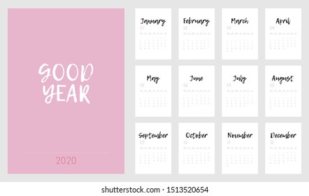 Clean Cute 2020 Calendar Design Vector Stock Vector (Royalty Free ...