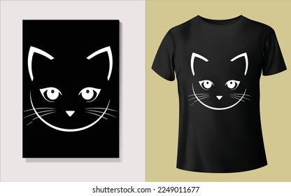 Clean Cute Cat Face design tee-shirt