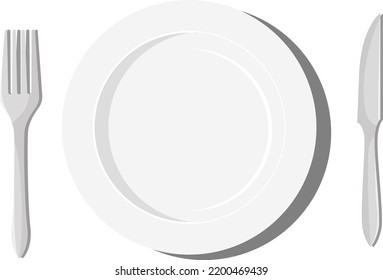 Clean cutlery with a plate. Table setting with a knife and fork. Vector illustration