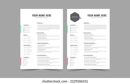 Clean CV Resume, Cover Letter, Business Job Applications Layout Vector Template. CV design. A4 size.