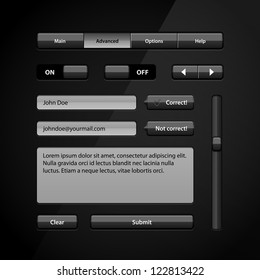 Clean Dark User Interface Controls 5. Web Elements. Website, Software UI: Buttons, Switchers, Arrows, Navigation Bar, Menu, Search, Comments, Scroll, Scrollbar, Input, Text Box Area