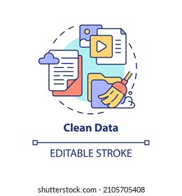 Clean data concept icon. Digital marketing. High quality advertising content abstract idea thin line illustration. Isolated outline drawing. Editable stroke. Roboto-Medium, Myriad Pro-Bold fonts used
