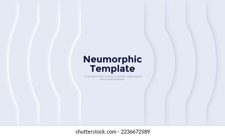 Clean decorative background or frame with paper white wave or ripple elements around center. Modern neumorphic design template with place for text. Realistic minimal vector illustration for backdrop.