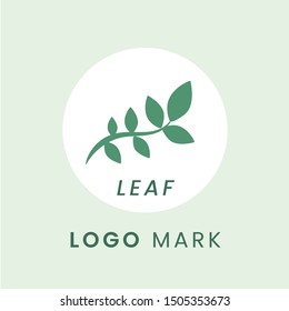 Clean design of green leaf vector icon illustration. Green leaves still on its branch logo mark.