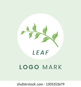 Clean design of green leaf vector icon illustration. Green leaves still on its branch logo mark.