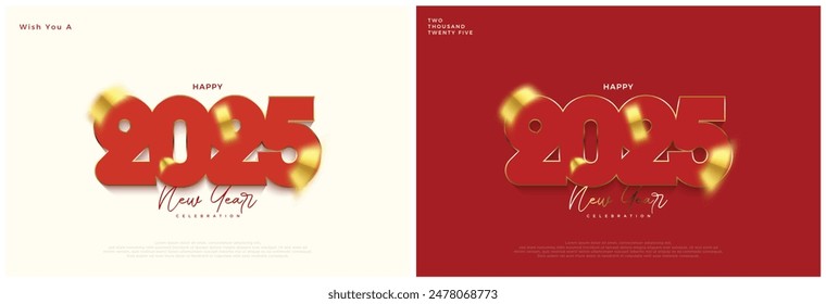 Clean design Happy New Year 2025 with red chinese numbers. Clean Vector background. Premium vector design for greetings, greeting cards and New Year 2025 celebrations.