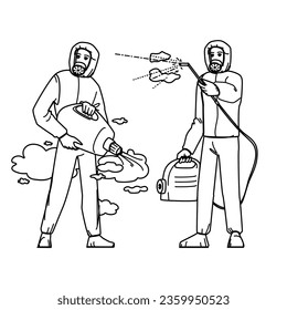 clean desinfecting vector. covid bottle, pandemic infection, sanitize corona clean desinfecting character. people black line illustration