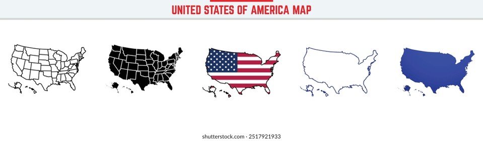 A clean, detailed outline of the USA map, perfect for use in infographics, presentations, education, or design projects. This vector illustration features the boundaries of all 50 states