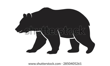 A clean and detailed solid black silhouette of a powerful bear captured in a walking gait. This vector illustration shows the heavy anatomy of the animal from a side profile perspective, suitable for logo design, nature-themed graphics, and wildlife education materials.