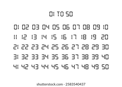 Clean Digital Numbers 01 to 50.