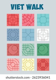 A clean digital print of 12 classic Vietnamese sidewalk tile patterns. Simple, nostalgic, and perfect for fans of street design and urban culture