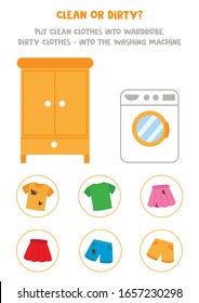 Clean Or Dirty. Sort Clothes Into Wardrobe And Washing Machine. Logical Game For Kids.