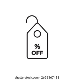 Clean discount tag icon showing "% OFF", ideal for promotions, sales, marketing campaigns, and e-commerce platforms emphasizing price cuts and special deals.