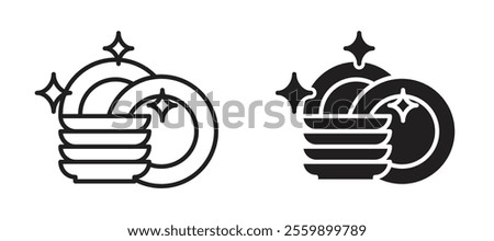 Clean dishes Icon set in black color for ui designs