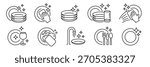 Clean dishes icon set. Shiny plate stack, cleaning wipes sponge soap bubbles and foam plate or glass , wash kitchen utensil, pile tableware, symbol, black, line, flat vector, isolated illustration.