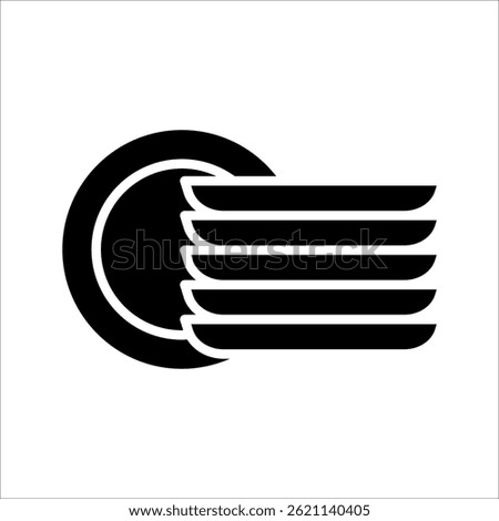 Clean dishes icon, shiny plate stack, wash kitchen utensil, pile tableware, thin line symbol on white background - editable stroke vector illustration.