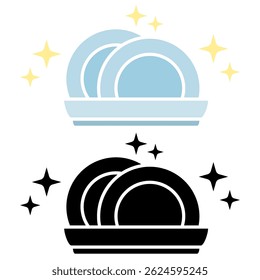 ícone de pratos limpos, pilha de pratos brilhantes, lavar utensílios de cozinha, pilha de talheres, estilo plano simples, ilustração, símbolo de logotipo símbolo pictograma modelo, para ui ou ux isolado no branco para aplicativo móvel